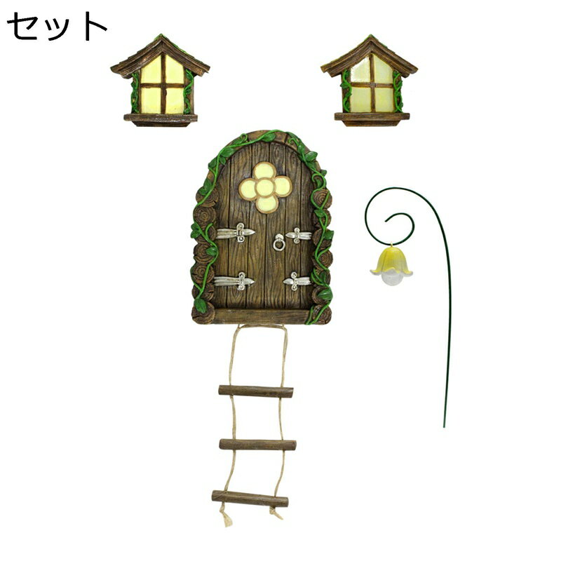 楽天kcreateガーデニング雑貨 ガーデンオブジェ 樹掛け 窓ドア カワイイ 童話風 アウトドア 庭 オーナメント 樹脂 夜光装飾 オブジェ 防水 耐久性 ガーデン雑貨 園芸用品 お庭 屋外 出窓