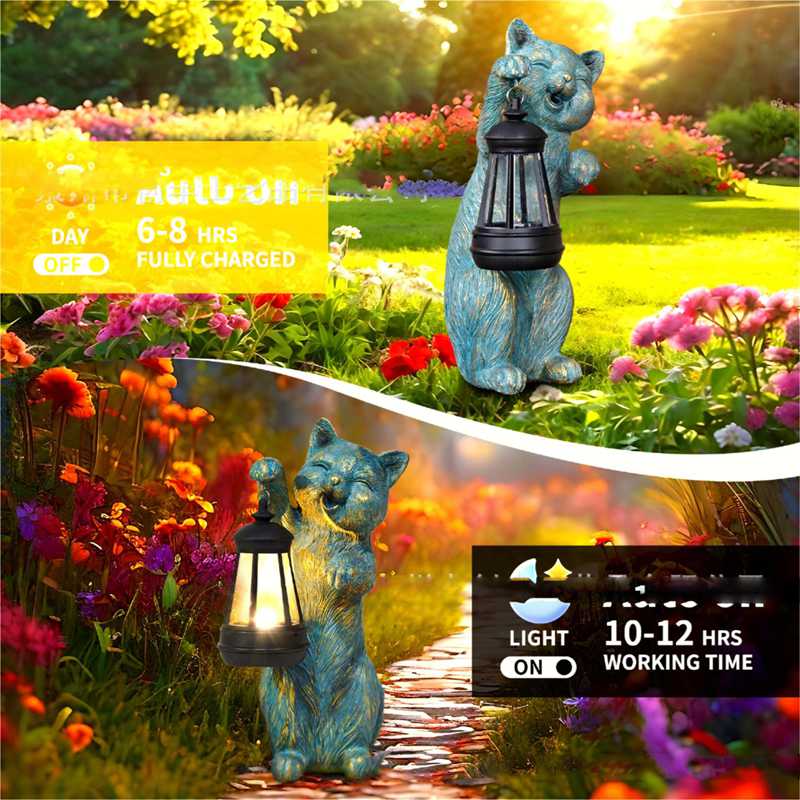 ガーデニング アウトドア ソーラーライト ガーデン装飾 提灯ネコ 猫 室内外の置物 可愛い 田園風 庭 オーナメント 樹脂 オブジェ 防水 耐久性 園芸用品 インテリア 屋外の彫刻の装飾
