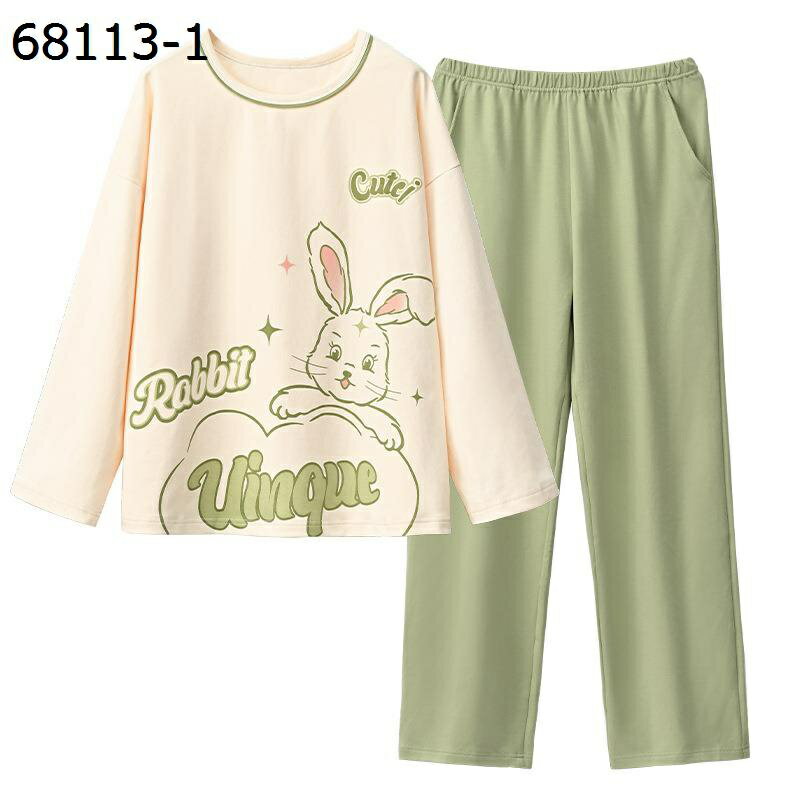 綿100 長袖 レディース ロングパンツ パジャマセット ナイトウェアセット 春秋 丸首 tタイププル 寝間着 吸湿 通気 シャツ+パンツ ゆったり 便利服 薄手 ウエスト調節 婦人