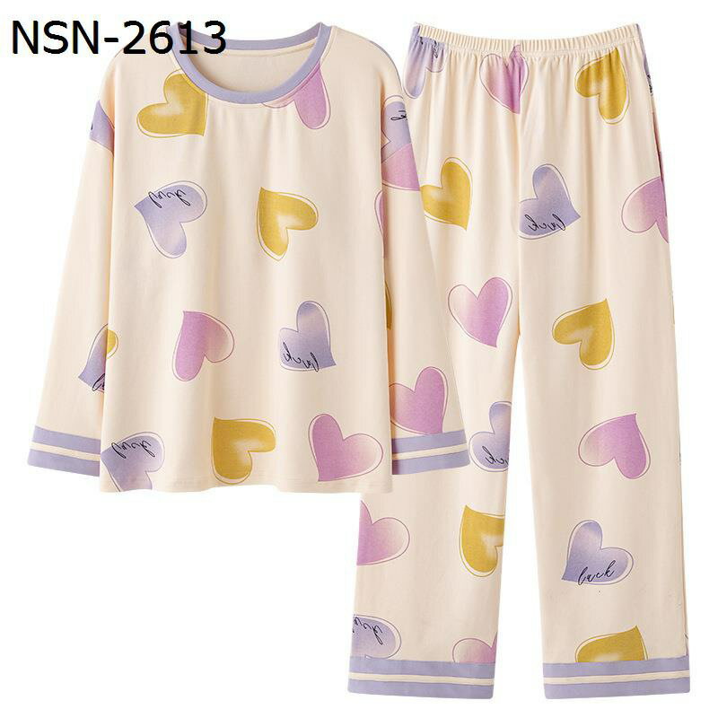 綿100 パジャマセット レディース ロングパンツ 丸首 tタイププル 長袖 吸湿 ナイトウェアセット 胸パッド付き 部屋着 春秋 寝間着 2点セット 女性 ウエスト調節 ゆったり 便利服 寝間着