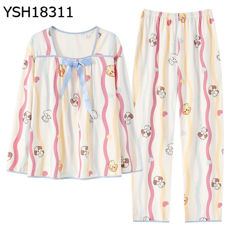 綿100 パジャマセット レディース ロングパンツ ルームウェア ナイトウェア かわいい 敏感肌 胸パッド付き 丸首 tタイププル 上下セット 2点セット リラックス 女性 柔らか 便利服 薄手 四季 冬用(4.0)