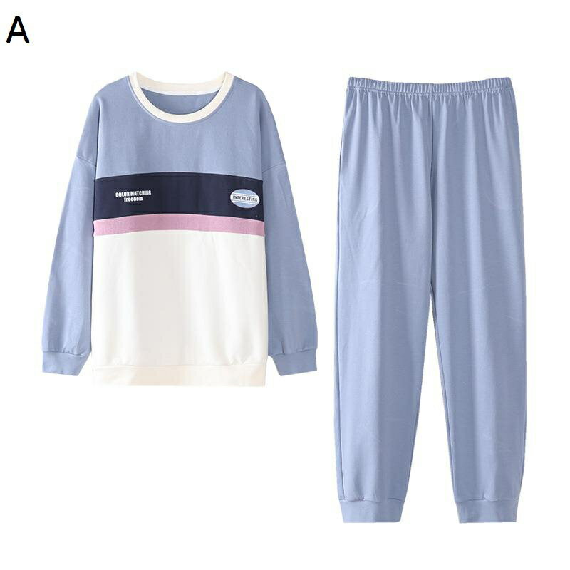 長袖 パジャマセット 春秋 レディース ロングパンツ ナイトウェアセット 綿100 吸湿 長袖 丸首 tタイププル 通気 シャツ+パンツ 薄手 上下セット 2点セット 便利服 ねまき ウエスト調節 外出着 寝間着(4.0)