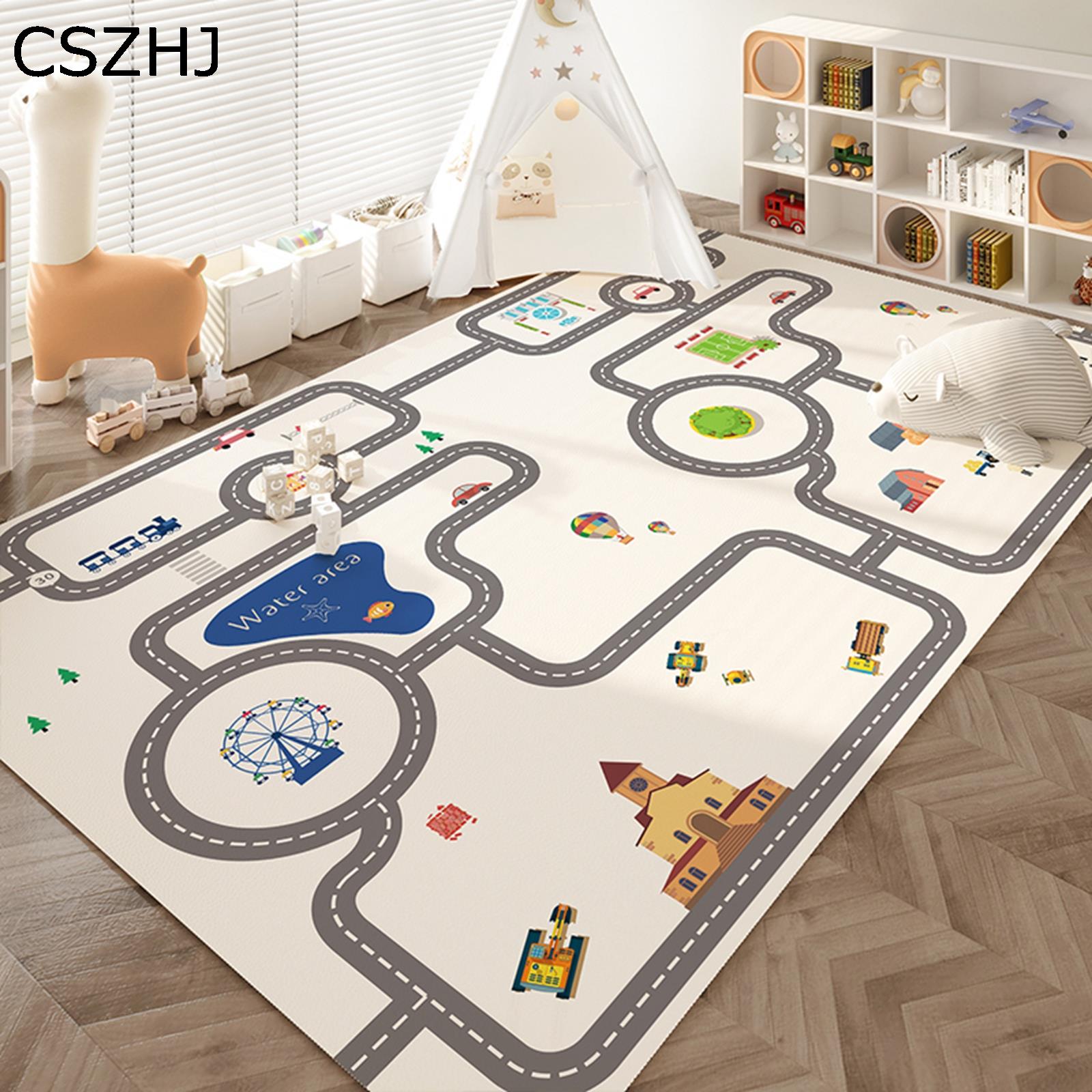 ラグ キッズマット プレイマット トミカ 道路 線路 プラレール PU革 PVC 防水 防汚 拭ける 大判 優しい..