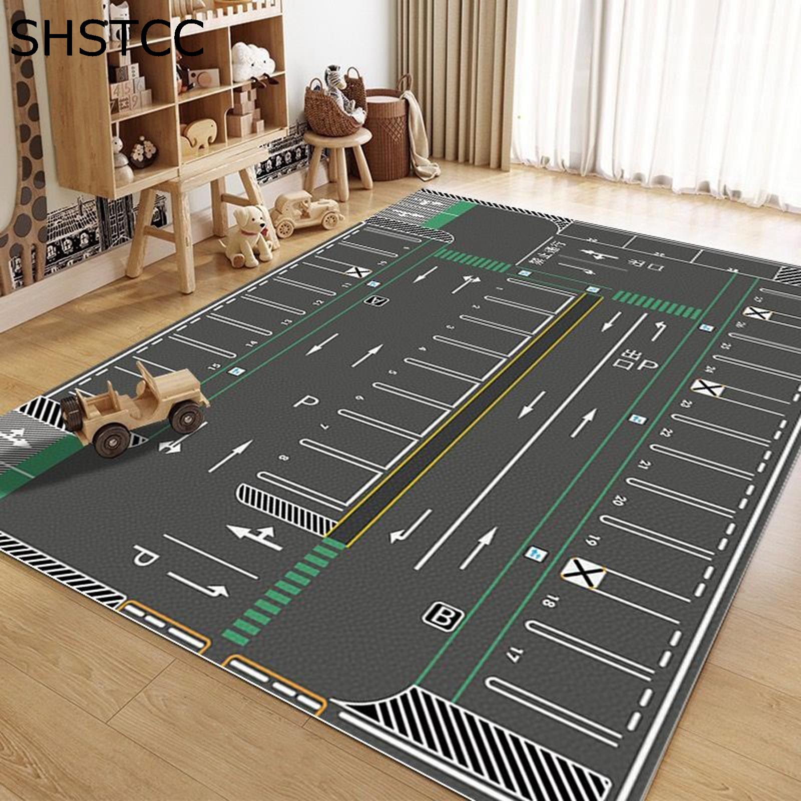 プレイマット 子供部屋マット 道路柄 PU革 PVC 防水 防汚 拭ける 大判 遊べる 知育 遮音 敷物 線路図柄..