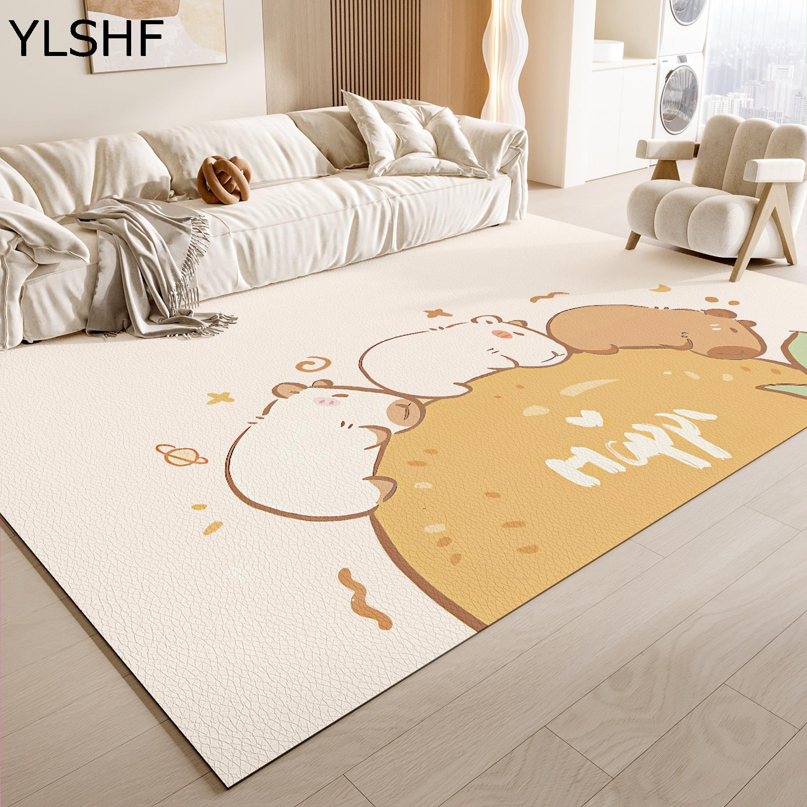 カーペット カピバラ柄 可愛い フロアマット PUレザー PVC 拭ける 汚れ防止 防水 撥水加工 床の傷対策 洗える DIY可能 敷物 滑り止め 防ダニ 防臭 防塵 家庭用 居間 リビングルーム 子供部屋