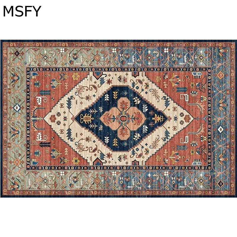 センターマット 民族模様 パット リビングカーペット ボヘミアン風 絨毯 花柄ラグ 宮廷風 ヴィンテージ フロアマット 大きめ 長方形 傷防止 防ダニ 防音 ウォッシャブル 春夏秋冬 在宅 室内
