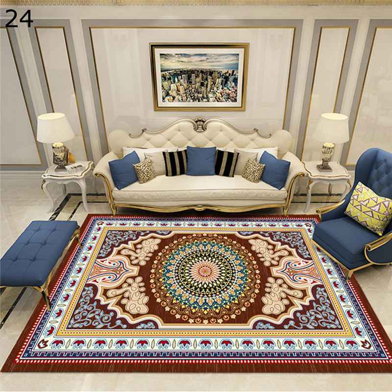 カーペット 民族模様 パット センターマット ボヘミアン風 リビングラグ 欧風 花柄 復古スタイル 滑り止め 傷防止 吸音 床保護 フロアマット 足元ラグ ロイヤルパレス 絨毯 ベッドルーム スクエア