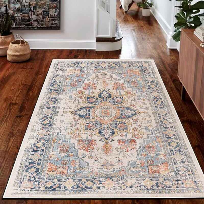 リビングカーペット フロアマット 花柄マット センターラグ エスニック 大判ラグ ボヘミアン風 足元パッド 大きいサイズ 床保護 滑り止め 吸音 ウォッシャブル 敷物 春夏秋冬 やわらか