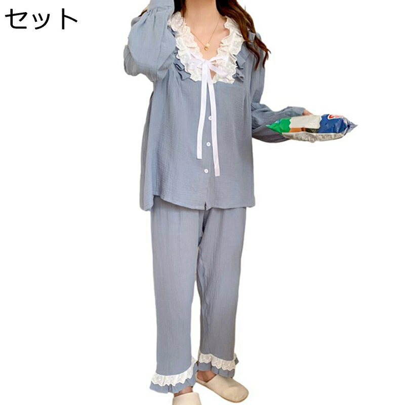 ネグリジェ レース ヴィンテージ 開襟 ボタン かわいい 姫系 お嬢さん 宮廷風 2重ガーゼ 綿100 ルームワンピース パジャマ 長袖 部屋着 おしゃれ 吸湿 寝巻き お泊り 冷房対策 ゆったり