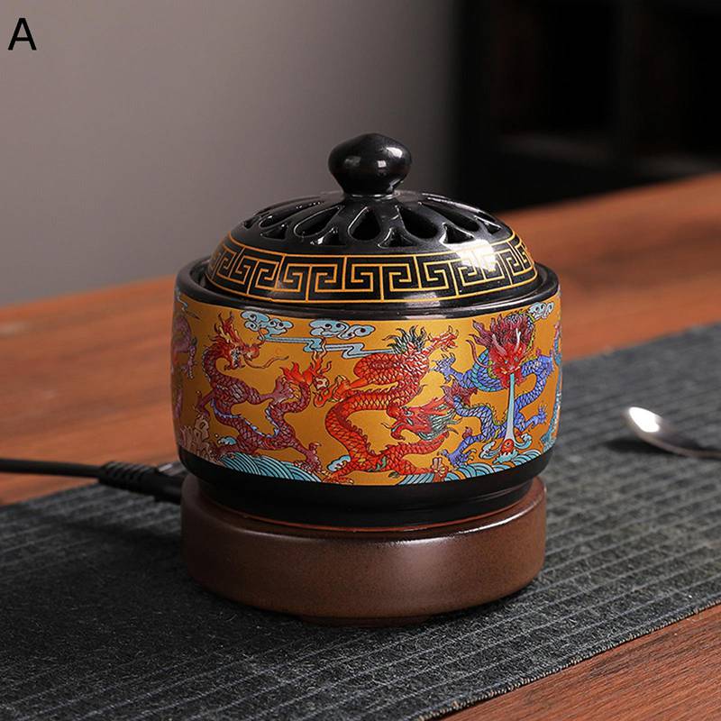 電子香炉 電子アロマセラピー炉 茶道具 定温加熱電気 調整可能なタイマー付きセラミック電子香炉 蓋付..