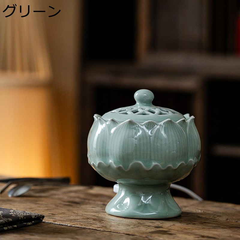 電気香炉 電子アロマセラピー炉 陶器の香炉 蓋付き お香パウダーエッセンス時間設定温度加熱電気香炉 ..