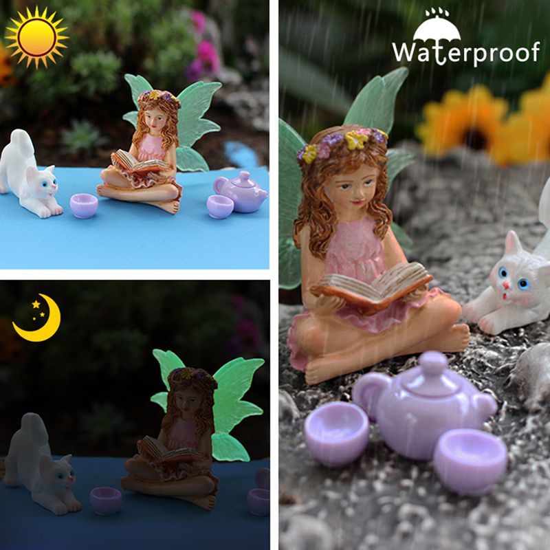 ガーデニング 本を読むフェアリー ガーデン装飾 室内外の置物 カワイイ 妖精 童話風 庭 オーナメント 樹脂置物 防水 耐久性 庭 飾り 園芸 インテリア 部屋 お庭 屋外 玄関 出窓 階段
