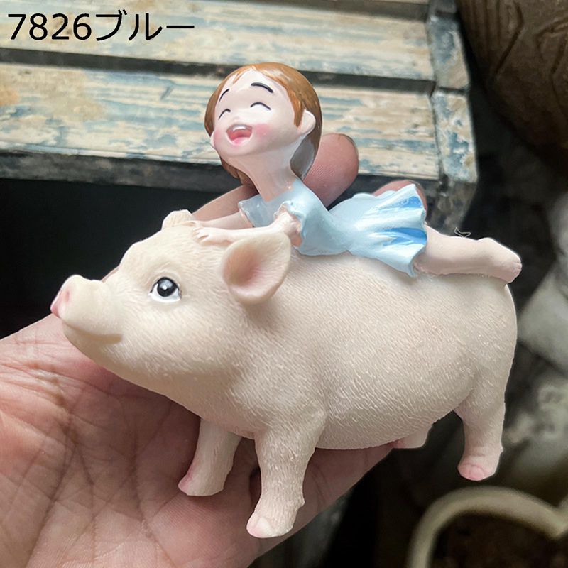 ガーデンオーナメント ガーデニング 豚を乗る女の子 ガール 置物 ガーデンオブジェ かわいい 樹脂 装飾品 防水 屋外 カントリー雑貨 庭 飾り 園芸 インテリア 玄関 屋内屋外装飾