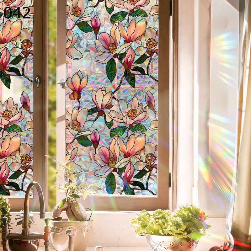 窓 めかくしシート ステンドグラス 花柄 窓用 フィルム 日差し対策 水で貼るだけ 貼り直しでき 無接着..