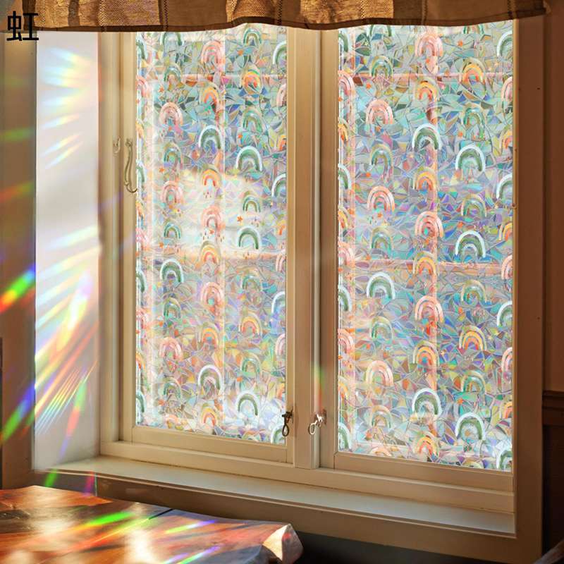 ガラスフィルム ステンドグラス 虹色 窓用 フィルム 断熱フィルム 紫外線対策 水で貼る 貼り直し可能 ..