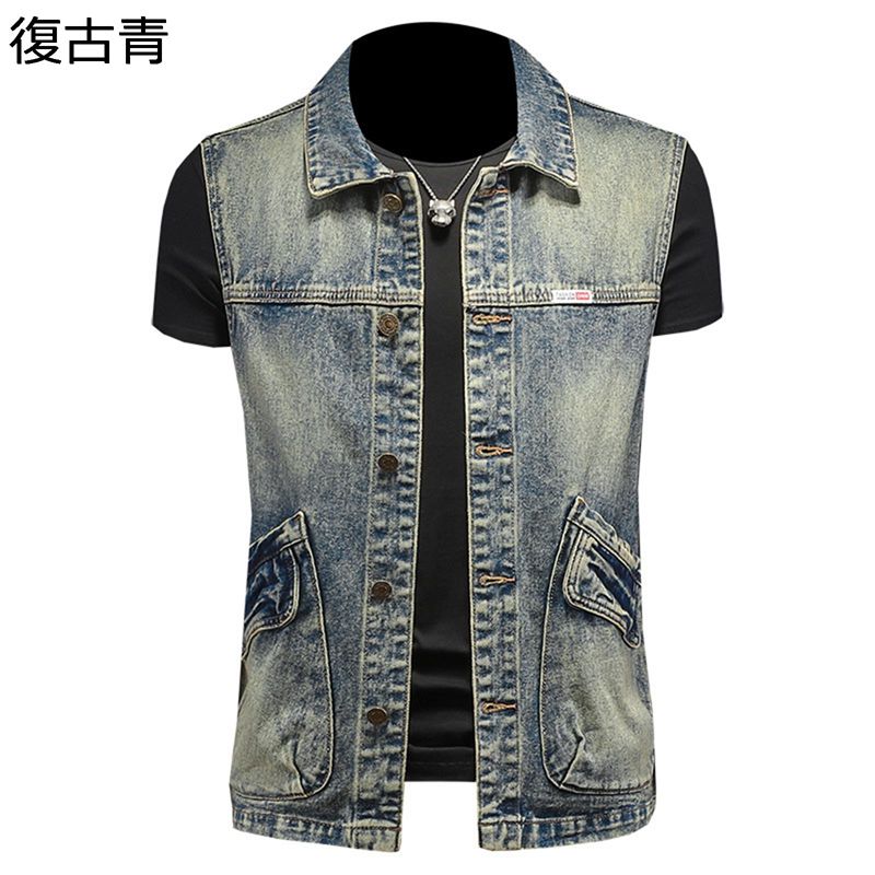 ジージャン デニムベスト バイクチョッキ メンズ ゆったり ノースリーブ ウォッシュ加工 着痩せ 前開き チョッキ ダメージ 防風 細身 アウトドア 登山 スリム かっこいい 作業用 四季通用