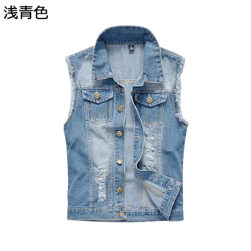 デニムベスト Gジャン 多機能 バイクチョッキ メンズ ダメージ加工 袖無し 着痩せ 折り襟 お洒落 軽量 防風 作業用 おしゃれ ライダース バイカー 前開き ポケット付き かっこいい 春夏秋用(4)