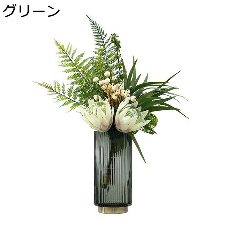 フェイクフラワー 造花 プロテア フラワーアレンジメント インテリア 室内 人工観葉植物 ガラス花瓶 本物そっくり 店舗 カフェ 喫茶店 テレビ台 オフィス 事務所 転居祝い 引越し祝い 枯れない