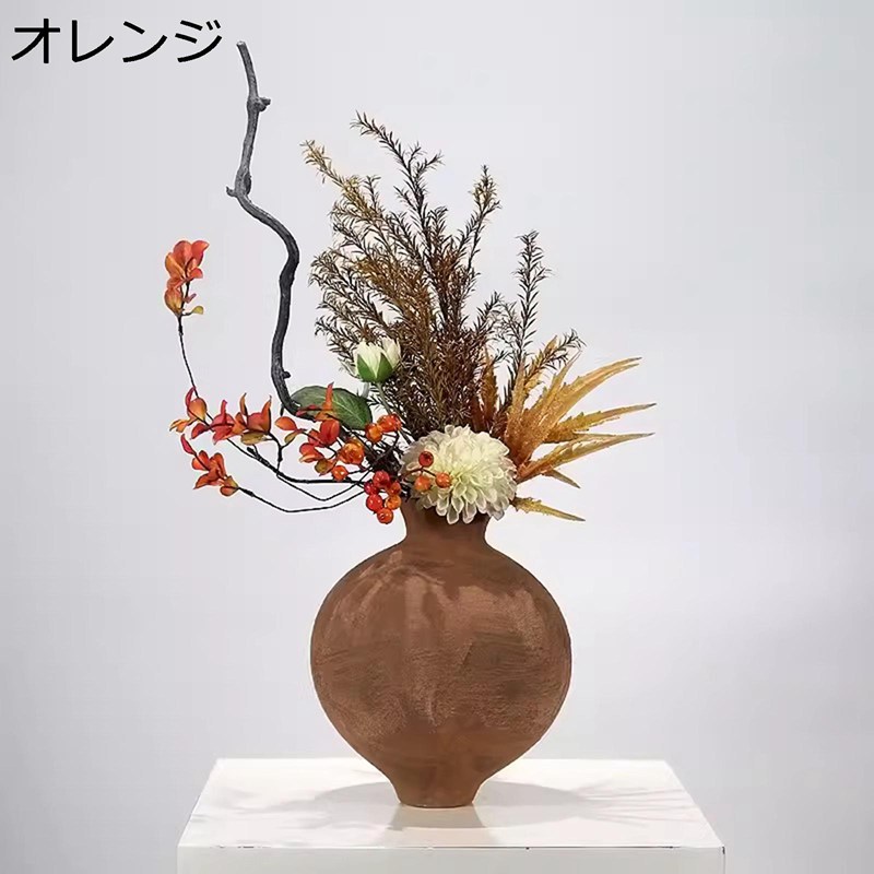 造花 オレンジ 造花アレンジ 生け花 枯れない 造花セット 陶器花瓶 水やり不要 卓上 現代的 自然な姿 ..