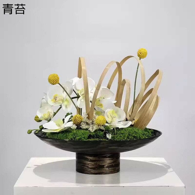 フェイクフラワー 胡蝶蘭 苔 銅製盆栽 造花アレンジ 生け花 インテリア 室内 人工観葉植物 現代的 自然..