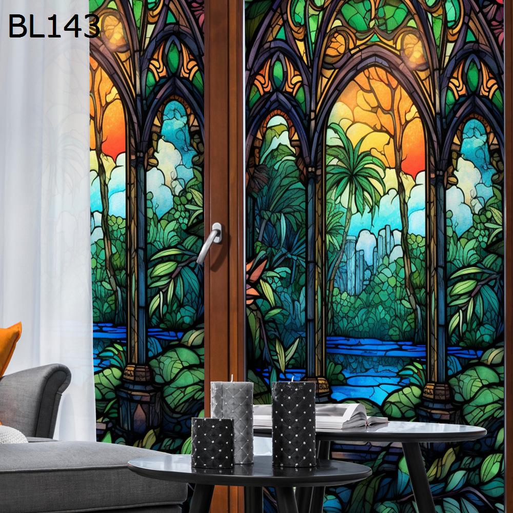 窓ガラス目隠しフィルム ステンドグラス レトロ花柄 水で貼ってはがせる プライバシー保護 日差し対策 遮熱 破片飛散防止 貼り直しでき ガラス フィルム 窓用 室内 バスルーム レストラン