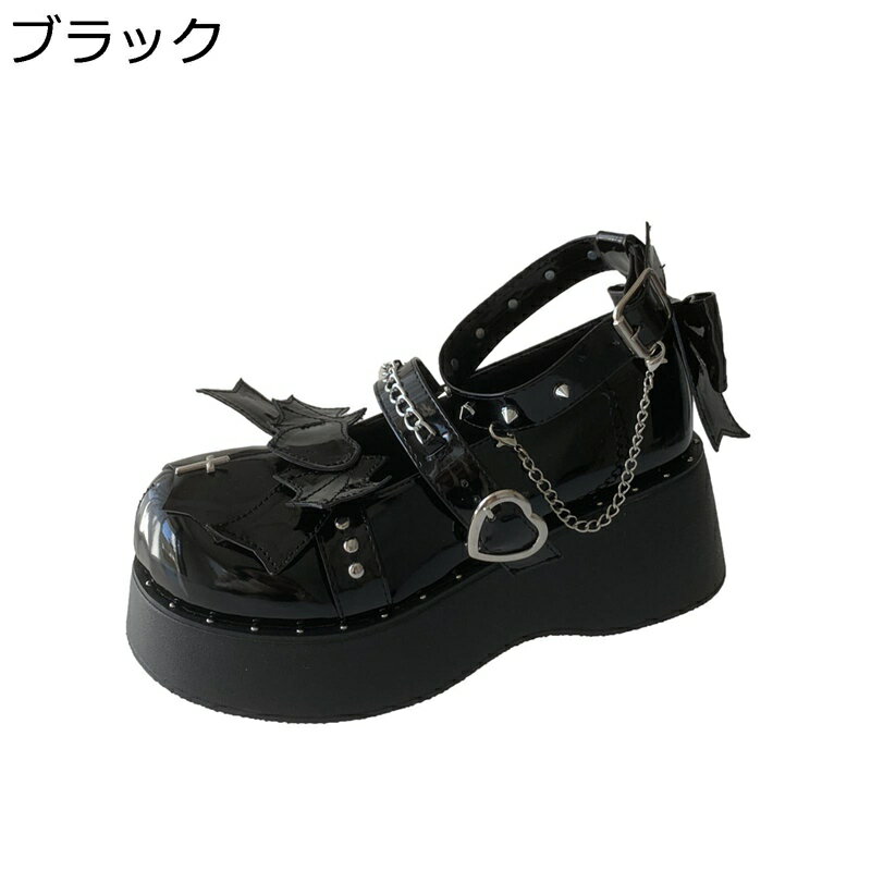 厚底パンプス レディース ロリータシューズ レディースパンプス サブカル 革靴 ラウンドトゥ 甲ストラップ リベット パンク ロリータ 履き心地 歩きやすい ゴシック かわいい ガールズ 学園祭