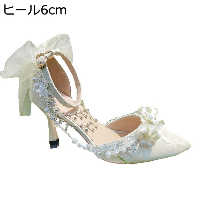 パンプス ロリータ 蝶 パール パーティーシューズ ハイヒール8cm 手作り レディース ロリータシューズ ..