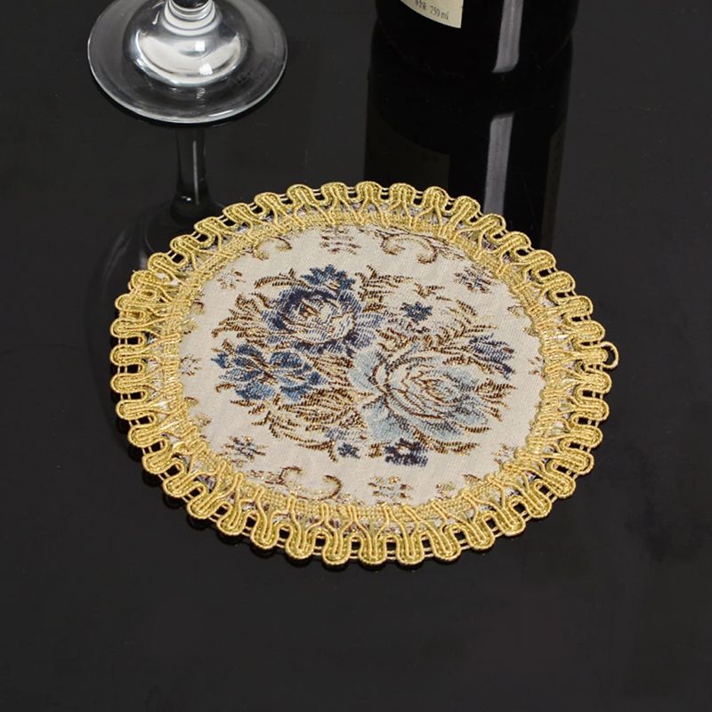 円形 ドイリー ランチョンマット 綿麻製敷物 布 花瓶敷き 食器やコップ用 花柄 優雅 上品 雰囲気アップ..