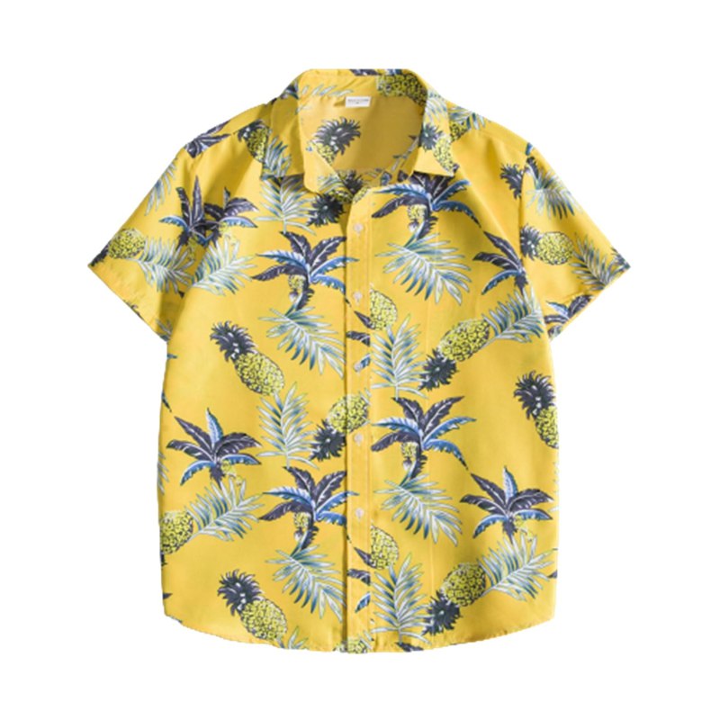 アロハシャツ メンズ カジュアルシャツ ハワイシャツ 春夏 パイナップル ココヤシ柄 ハワイアン 折り襟シャツ 半袖 プリント 速乾吸汗 通気 薄い 軽量 総柄 ゆったり ビーチ イベント 旅行