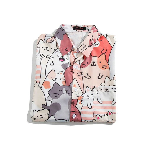 猫柄 アロハシャツ メンズ レディース 半袖 かわいい 春夏 漫画風 ねこ ハワイシャツ ネコ柄 ねこ 薄手 軽い 折り襟 日焼止め サマーシャツ プリント 体型カバー ストリート お祭り 街着