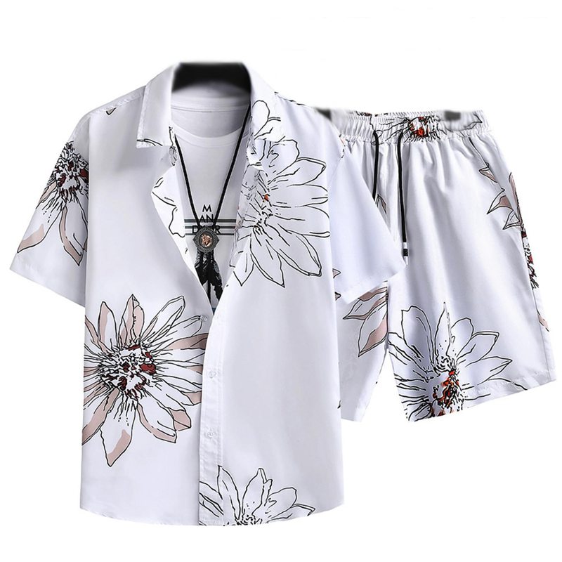 上下セット メンズ ハワイシャツ アロハシャツ 花柄 半袖シャツ 夏用 開襟 ワイド 総柄 薄い 軽量 速乾吸汗 通気性いい UVカット服 カジュアル 形態安定...