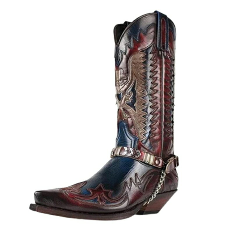 ウェスタンブーツ 刺繍 メンズ 乗馬ブーツ ロングブーツ 袴ブーツ 冬 ヒール 革 バックル付き 滑り止め..