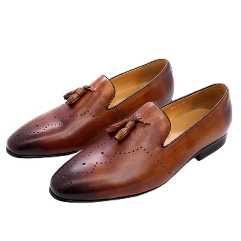 ビジネスシューズ メンズ ローファー タッセルローファー 本革 イタリア風 レトロ 穴飾り スリッポン ..