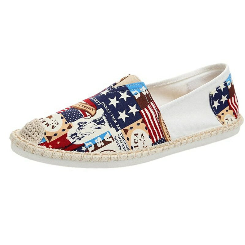 エスパドリーユ メンズ フラッグ柄 スニーカー ジュートソール 麻 フラットシューズ ローカット 涼しい..