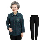 シニアファッション tシャツ 長袖 上下セット 老人服 ぶどう柄 お婆ちゃん レディース カットソー ロングパンツ チェック柄 60代70代 ゆったり 薄手 通気性 お出かけ リゾート 敬老の日 プレ