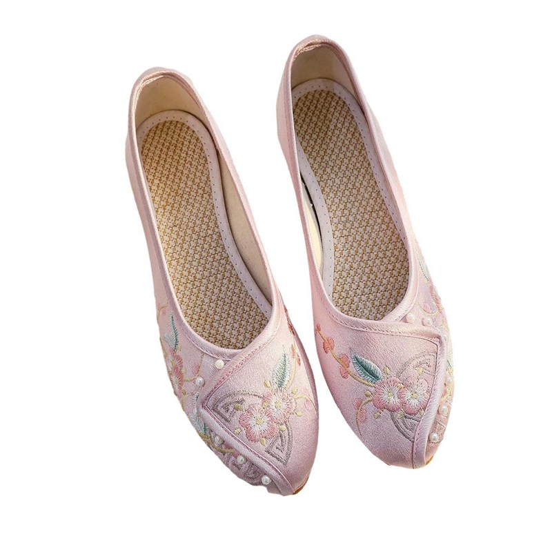 パンプス レディース ローヒール 花刺繍 スリッポン 歩きやすい 疲れにくい 紐なし ウォーキング アーモンドトゥ 美脚 日常生活 カジュアル コンフォート エスニック レトロ 春 夏(4)