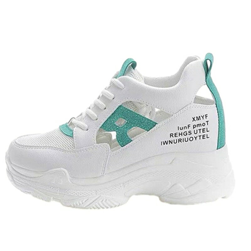 透かし彫り 厚底 スニーカー レディース ローカット スポーツサンダル レースアップ インヒール メッシ..