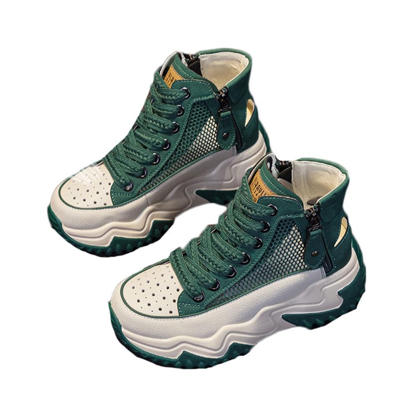 スニーカーサンダル 厚底 メッシュ レディース レースアップ ハイカット 7cmヒール クローズドトゥ サ..