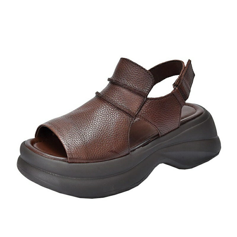 楽天kcreateレディース サンダル 本革 レザー 厚底 レトロ カジュアル ビーチサンダル 履きやすい マジックテープ 軽量 夏 靴 蒸れない ノンスリップ 美脚 アウトドア オフィス ウォーキング