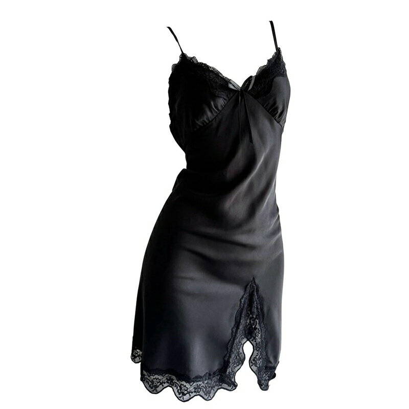 ネグリジェ レディース パジャマ キャミワンピース 部屋着 夏 シルク風 レース 薄手 通気 ひんやり 肌..