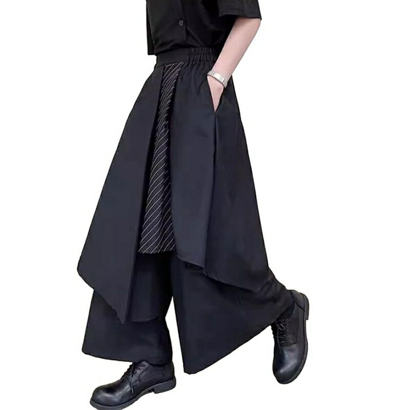袴 メンズ サルエルパンツ ワイドパンツ パッチワーク 重ね着 窮屈感のない ガチョウパン アシンメトリ..