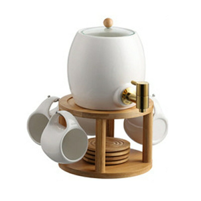 ファミリーサーバーセット 木台付 磁器 焼酎サーバー 梅酒サーバー酒器 セラミック 陶器 蛇口付き 水タ..