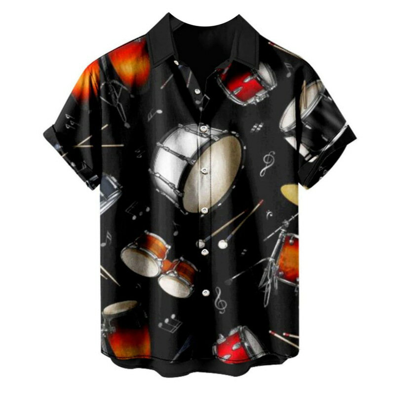 ビーチシャツ 楽器柄 ハワイシャツ ブラウス メンズ 開襟 5分袖 夏服 春 旅行 おしゃれ サマー 軽い 南..