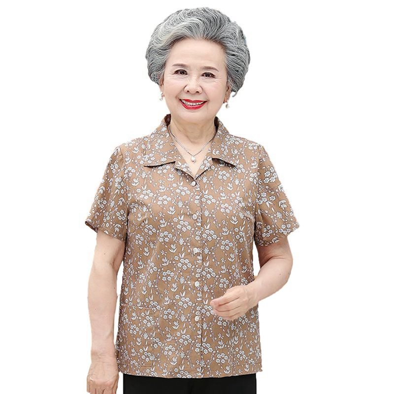 花柄 半袖シャツ レディース シニアファッション 半袖ブラウス 前開きボタン 高齢者用 婦人用 お婆ちゃん服 セットアップ 夏服 ゆったり 通気速乾 薄手 吸汗 防皺 爽やか お呼ばれ 60代 70代
