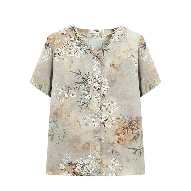 上下セット Tシャツ 半袖 ブラウス 9分丈パンツ ズボン フリル襟 高齢者 老人服 お婆ちゃん シニア 介護服 ゆったり サマー コットン 通気性 涼しい カジュアル リラックス 60代 70代