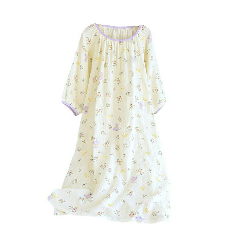 ネグリジェ 小花柄 ルームワンピース パジャマ 綿100 ガーゼ 敏感肌 2重ガーゼ ルームウェア 寝巻き 春夏秋 快適 おしゃれ ソフト 肌に優しい 部屋着 ナイトウェア 寝間着 スリープウェア