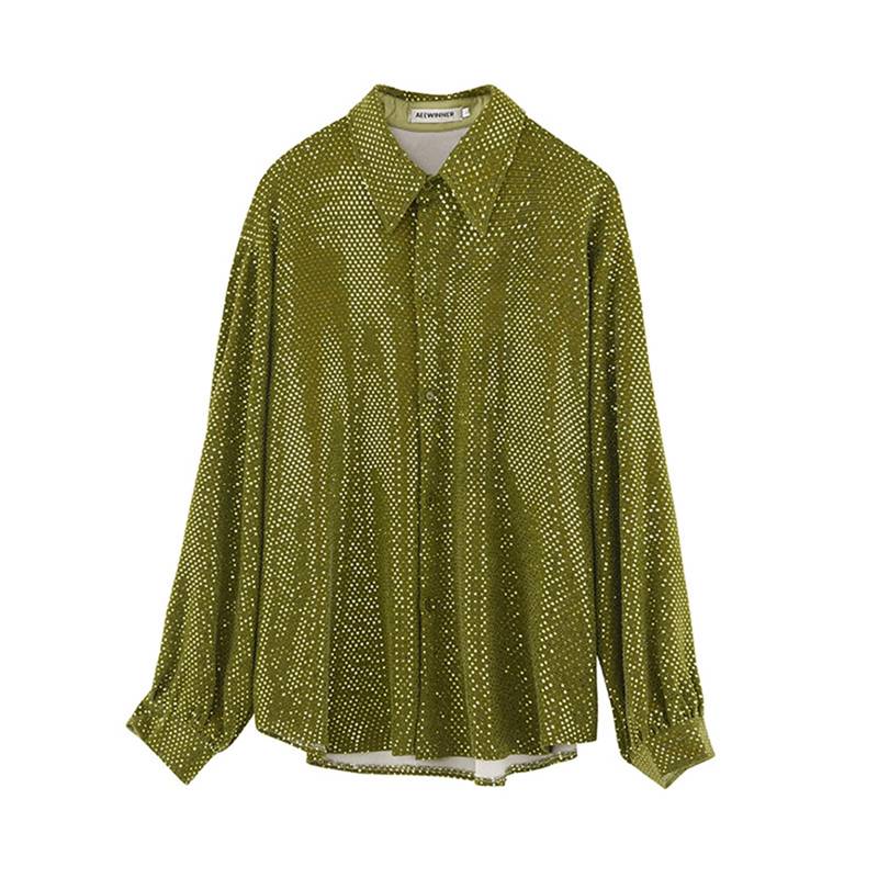 カジュアルシャツ メンズ スパンコール 長袖 ジャケットシャツ キラキラ 薄手 原宿風 日系 ホスト系 夜..