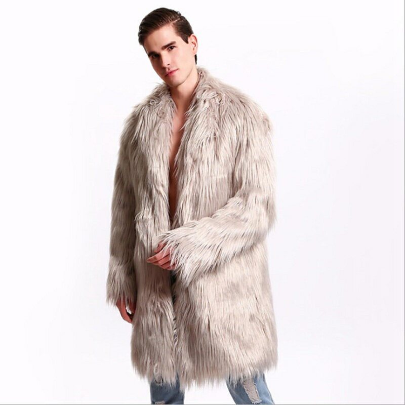 ファーコート メンズ 長袖 ロングコート フェイクファー ダブルカラー 毛皮コート ゆったり ラペル ポケット付き S-6XL ファンション 防風 純粋 アウター 冬服 コート 防寒ウェア 秋冬