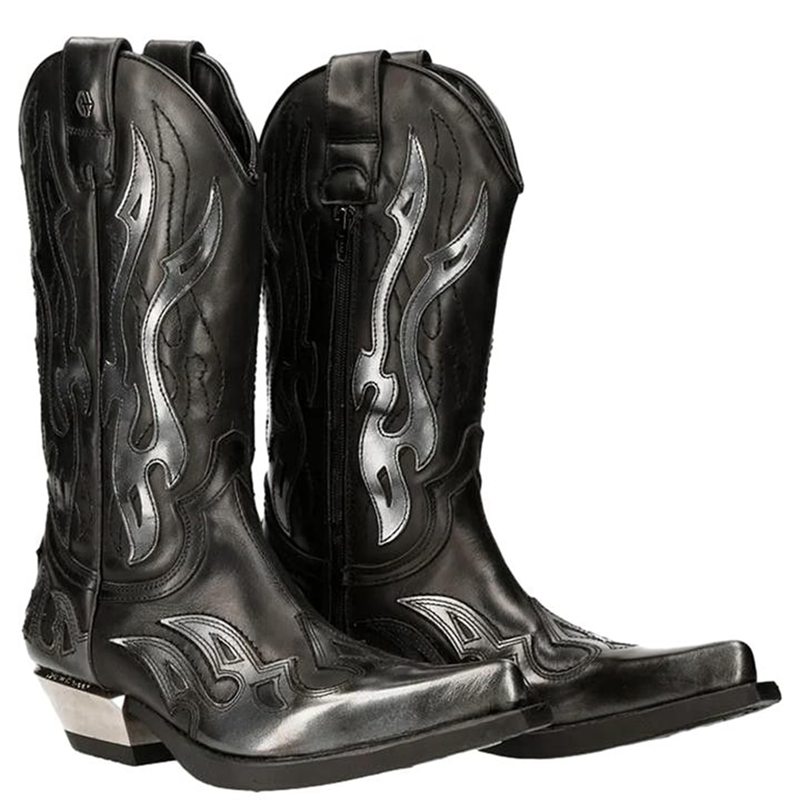 大きいサイズ ウエスタンブーツ 騎士ブーツ メンズ ミドルブーツ 太めヒール 長靴 ウエスタンブーツ 騎..