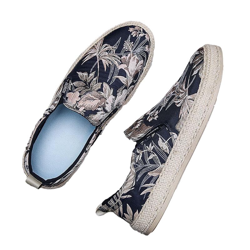 花柄 エスパドリーユシューズ ローファー メンズ カジュアル スニーカー スリッポン ジュート底 紐なし..